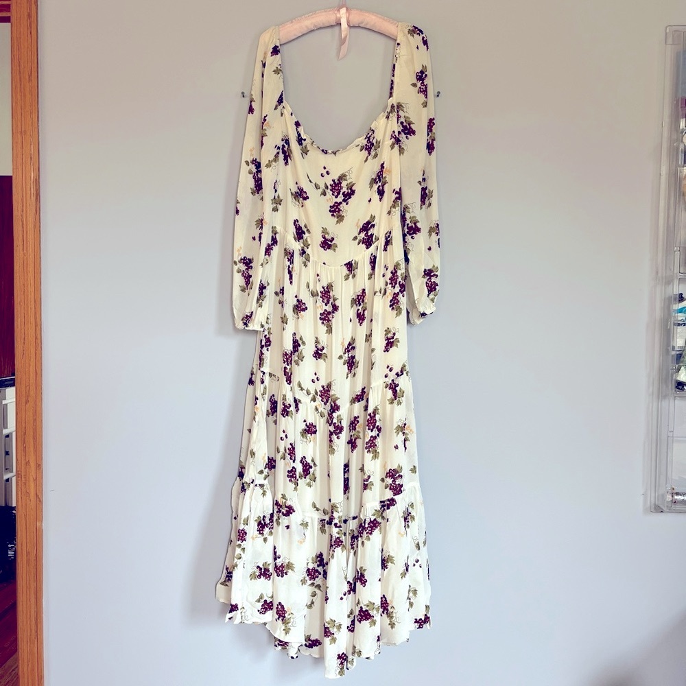 Reformation Kellie Grapes on The Vine Puff Long Sleeve Maxi